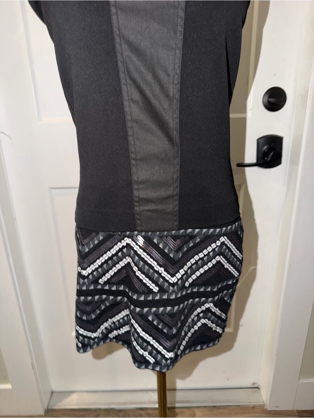 Express Black Mini Skirt with Chevron Sequin Pattern
